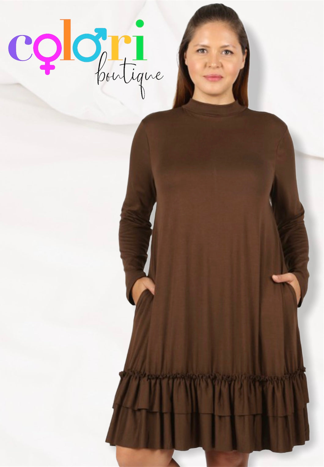 Plus Long Sleeve Ruffle Dress